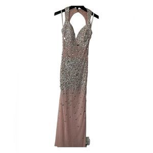 Blush Pink Sequin Cascade Evening Gown